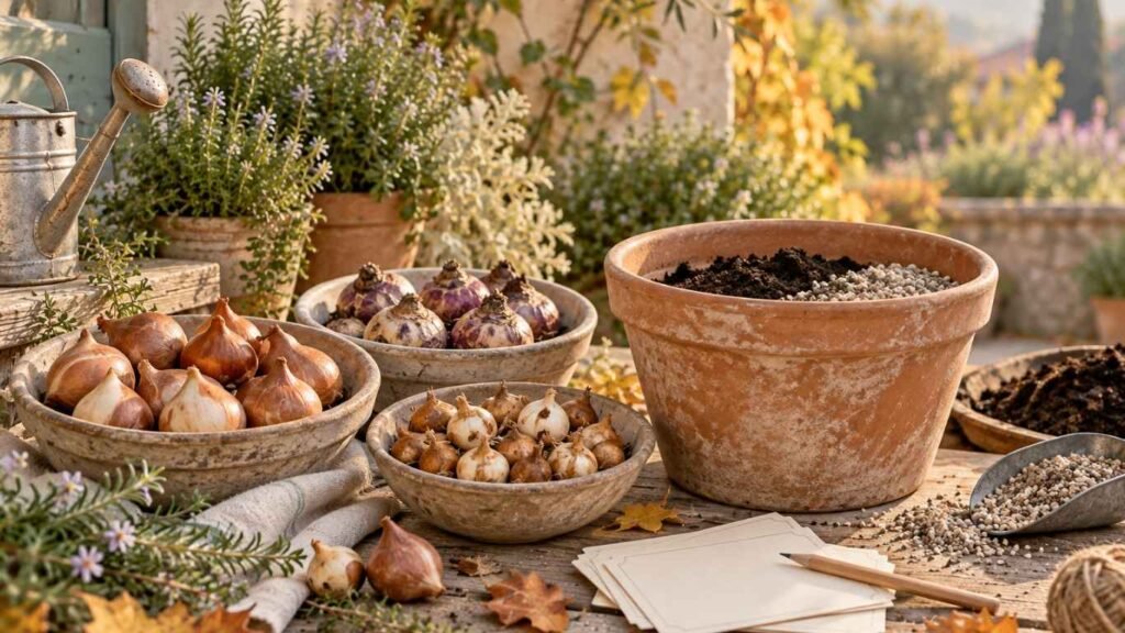 prepearing pots in the garden